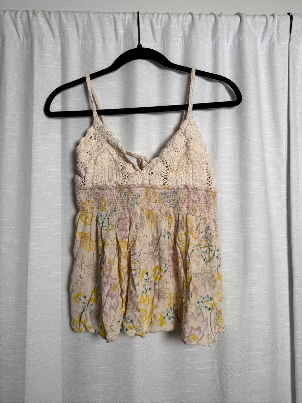 Free People Ivory Crochet Floral Babydoll Cami Top | Size Large - Picture 4 of 13